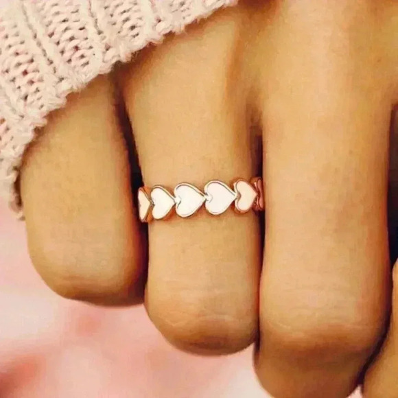 New 14k Rose Gold Over Sterling Silver Mother-Of-Pearl Hearts Band - Picture 2 of 2